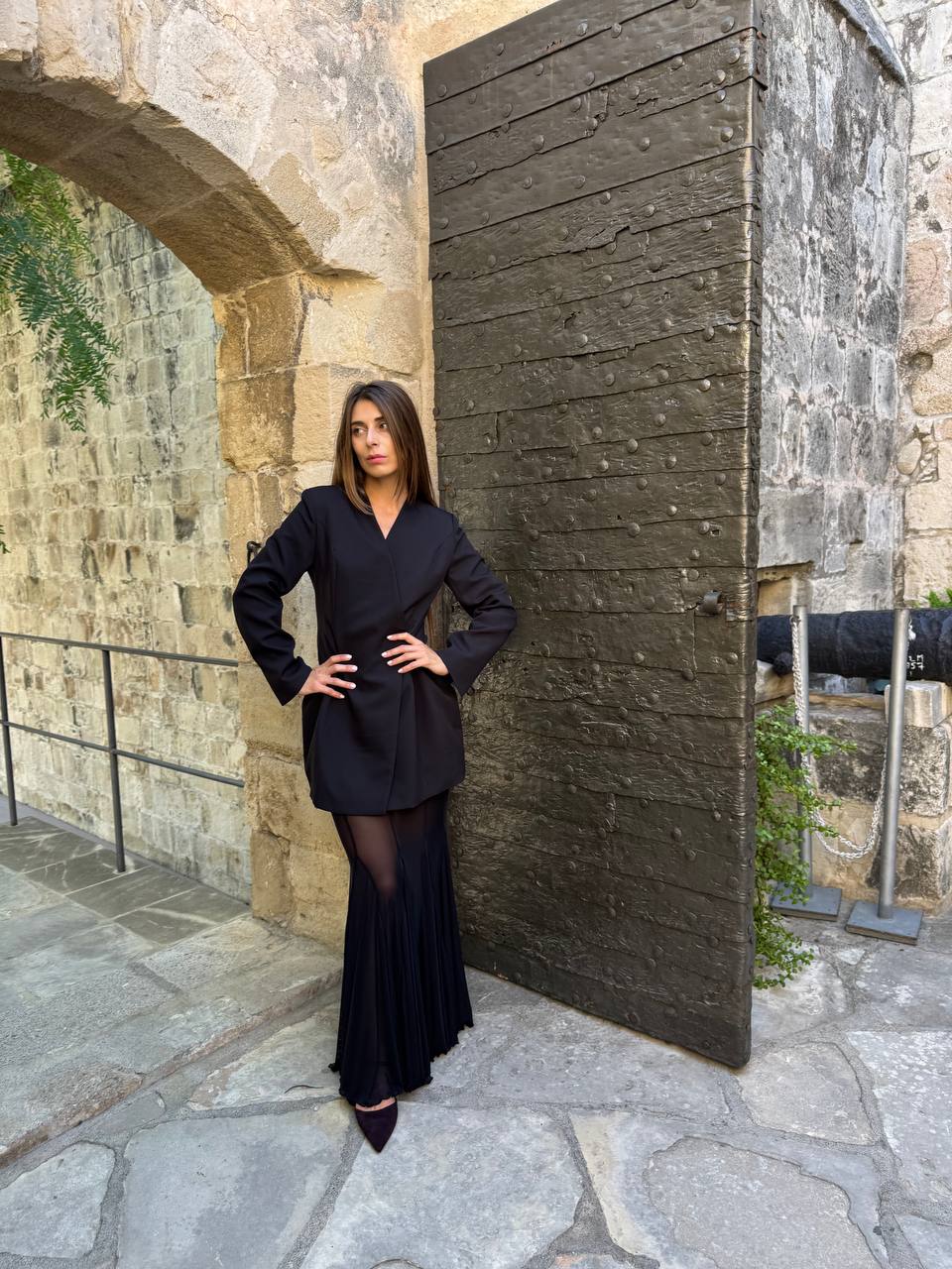 Black blazer-dress with tulle skirt