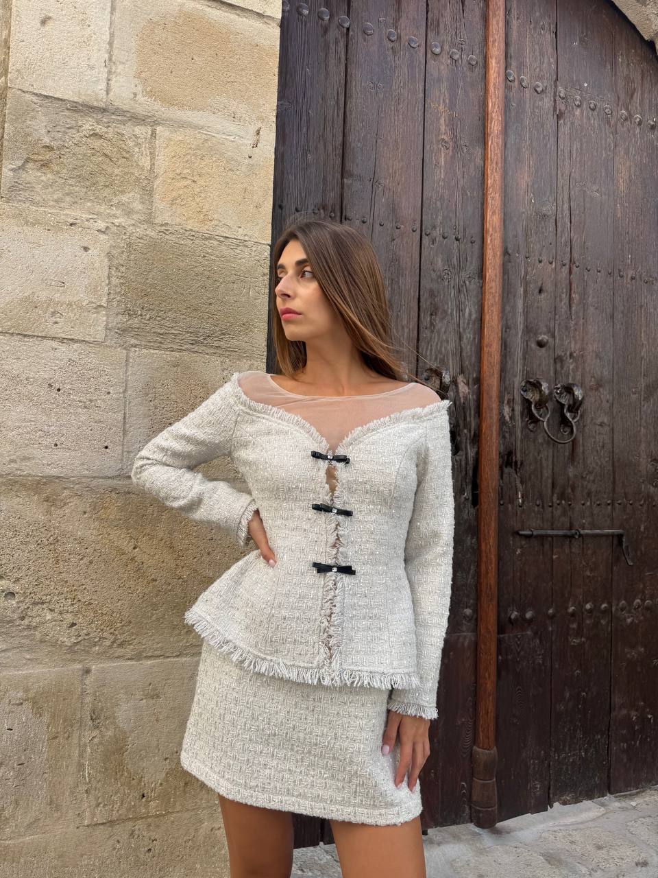 Tweed white mini dress