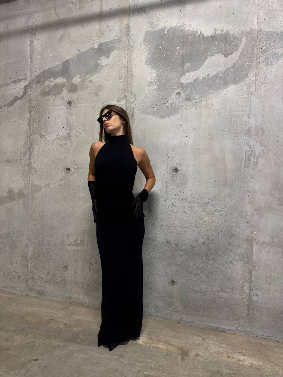 Maxi wool backless dress
