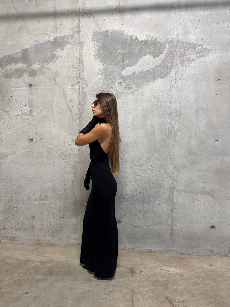 Maxi wool backless dress