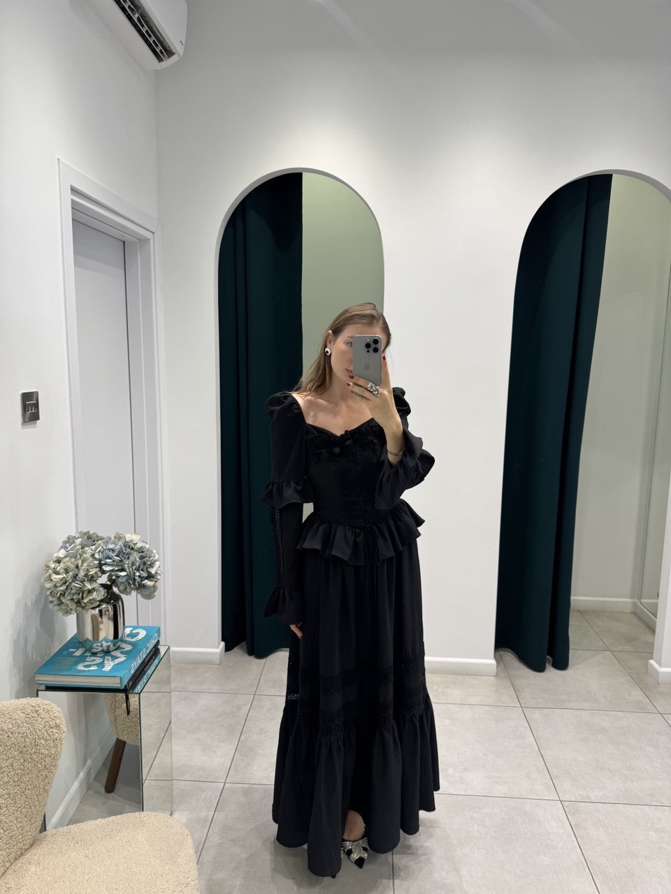 Black corset broderie maxi dress