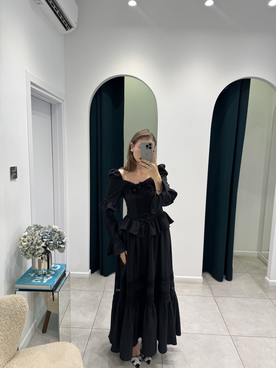 Black corset broderie maxi dress