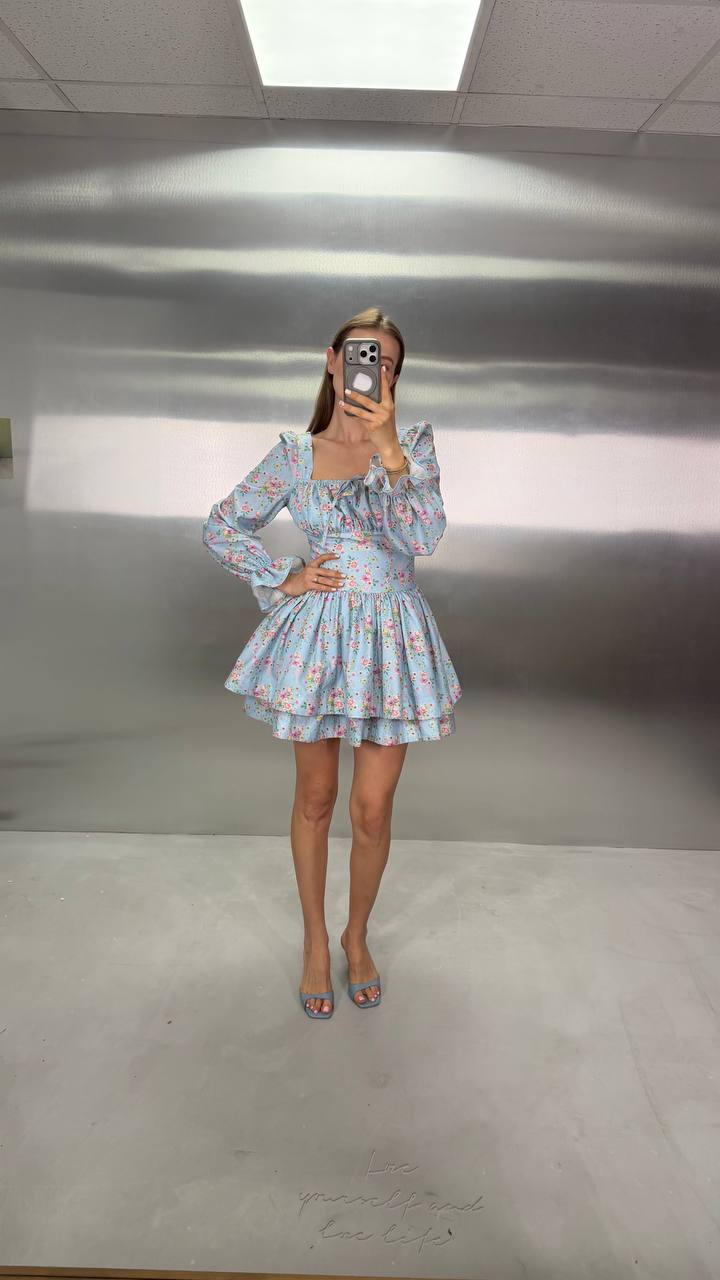 Blue flower mini dress