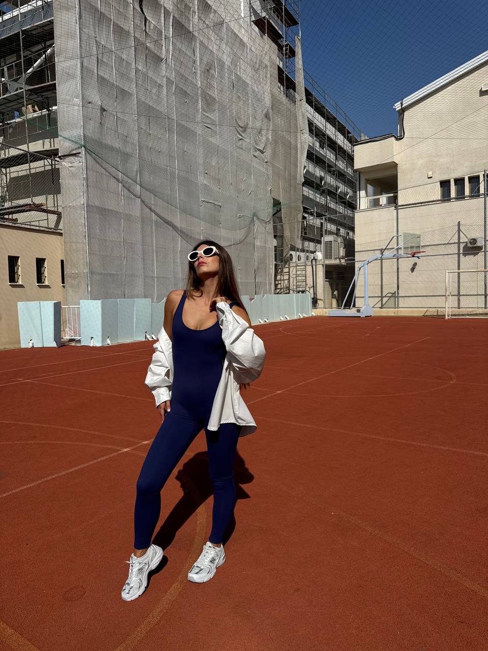 Blue jumpsuit with long leggins