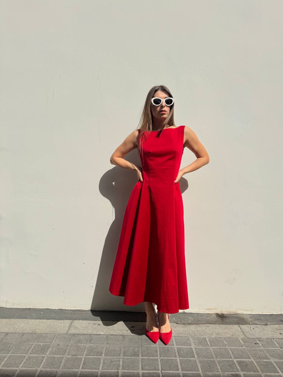 Red midi dress