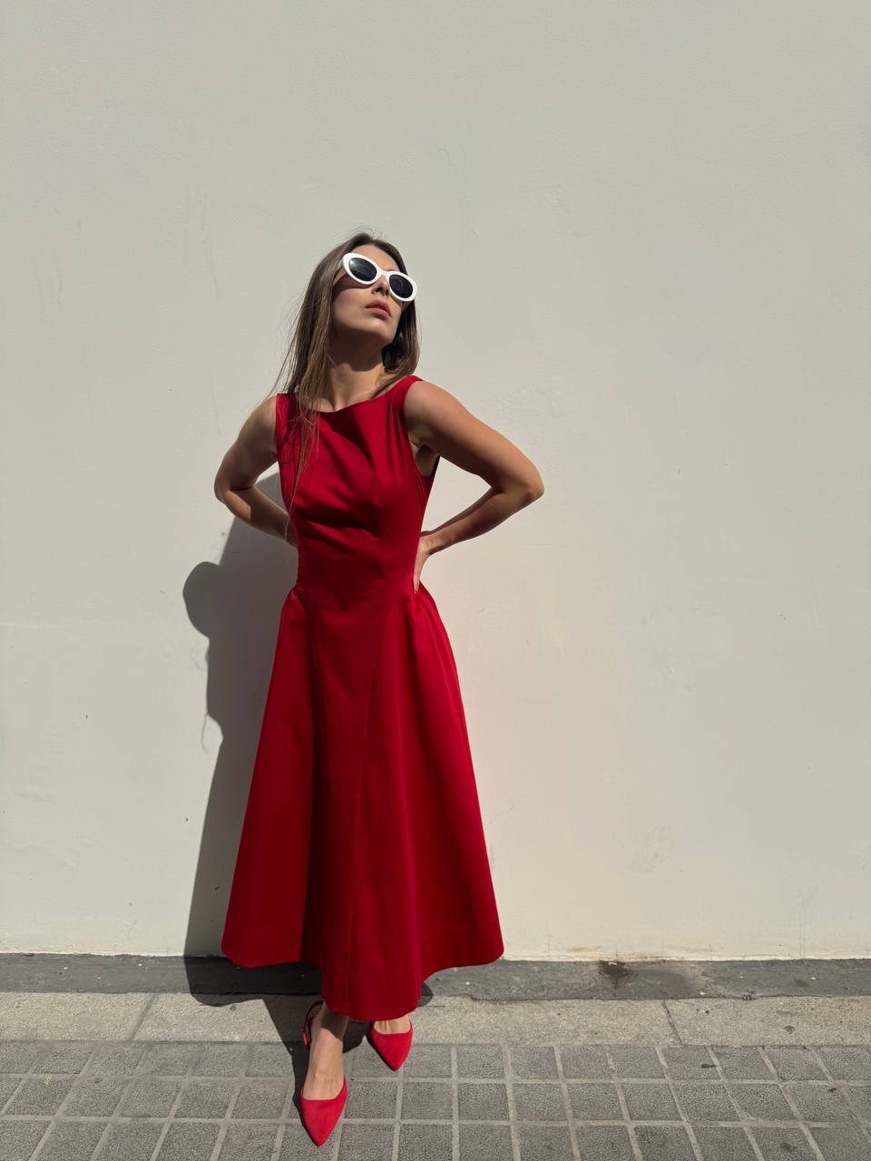 Red midi dress