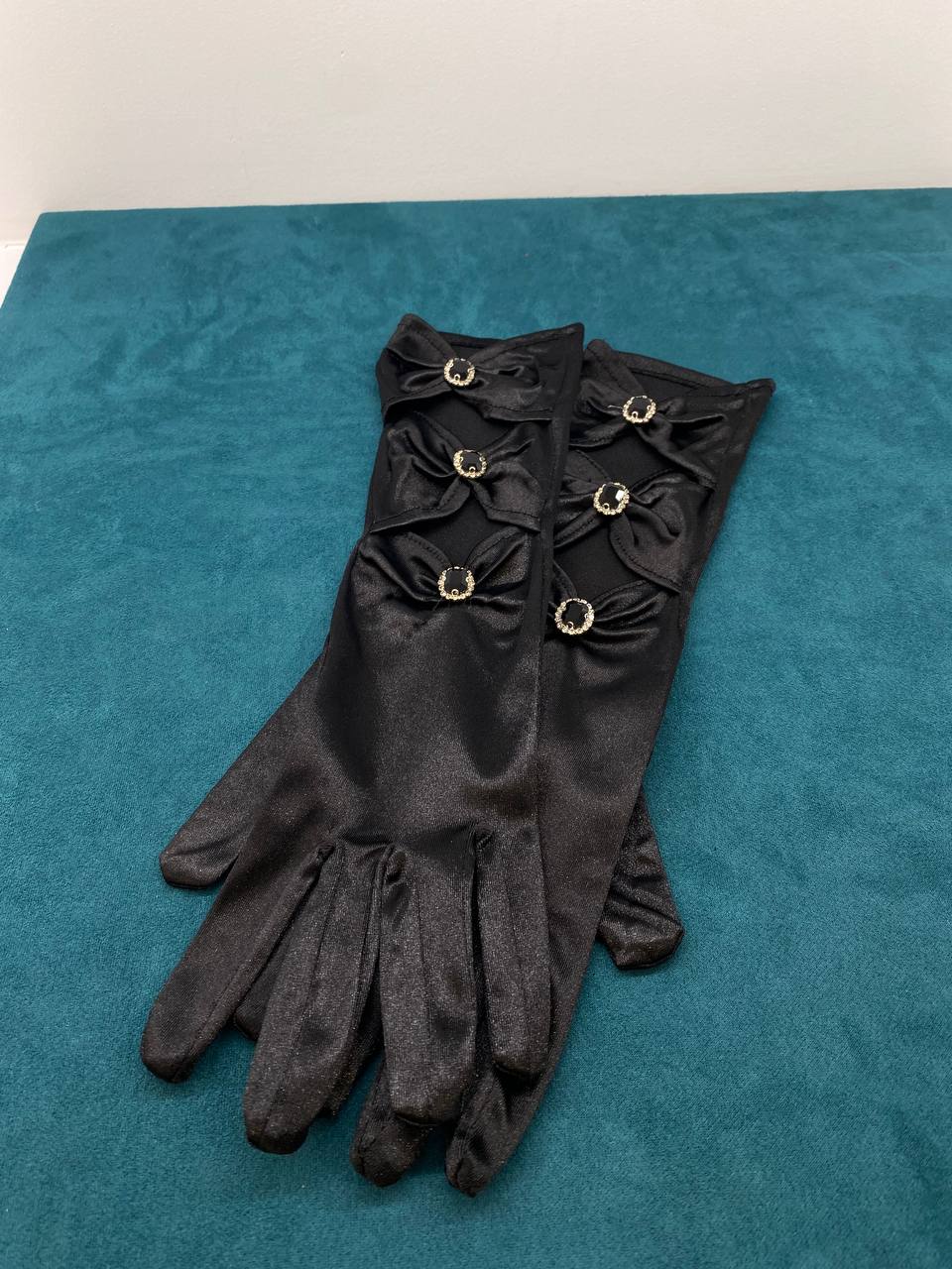 Satin black gloves