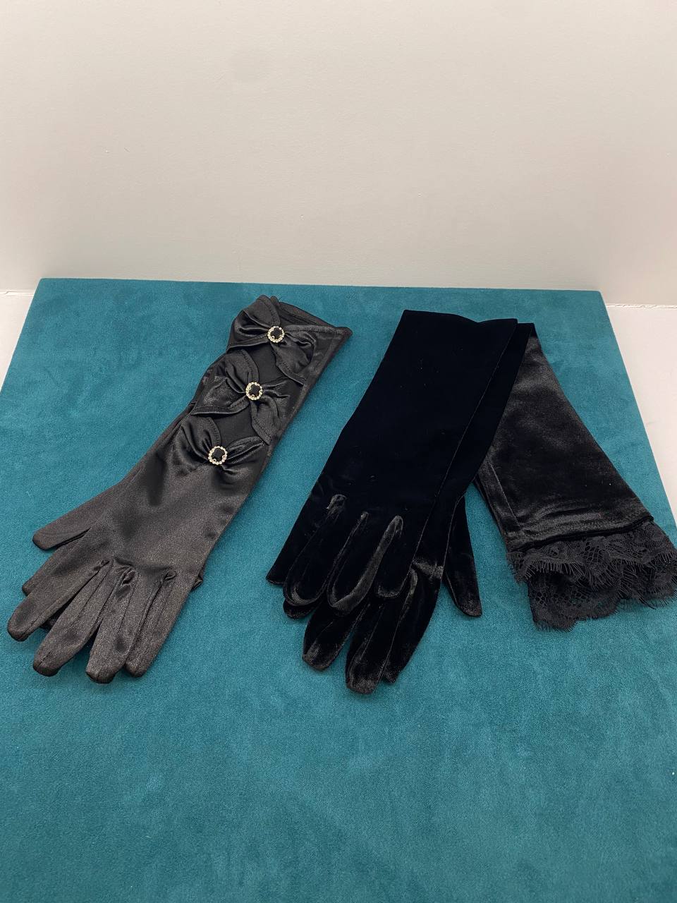 Satin black gloves