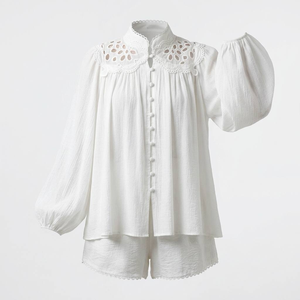 White lace blouse and shorts