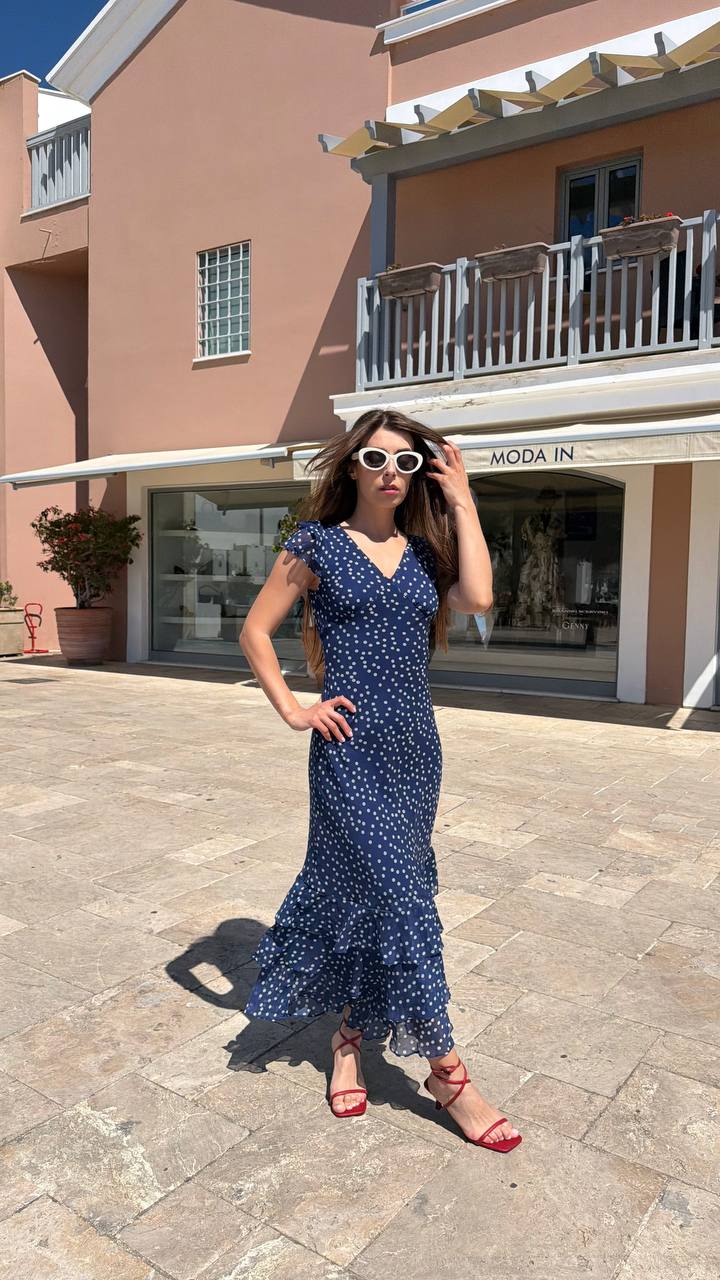 Navy polka dot maxi dress