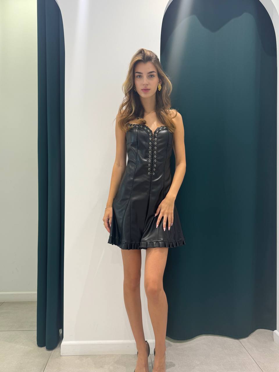 Faux leather mini dress