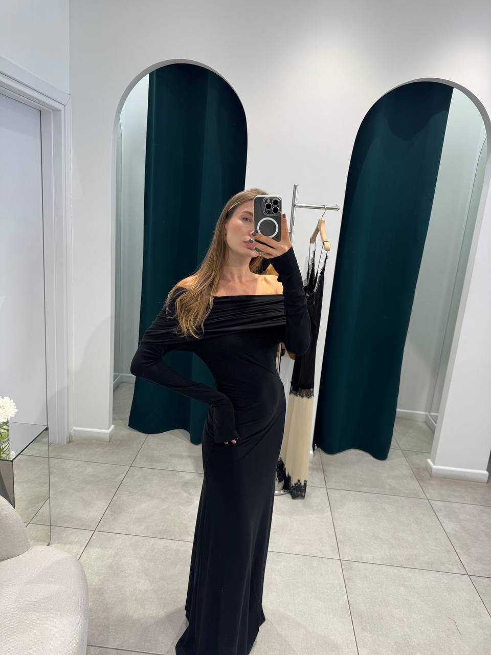 Black maxi off shoulder cotton dress