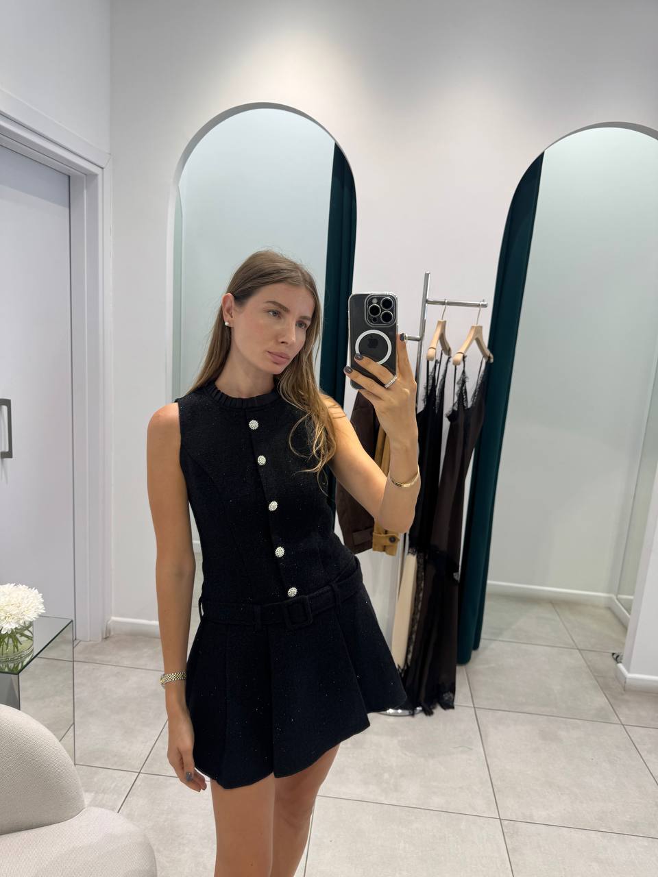 Black mini tweed dress
