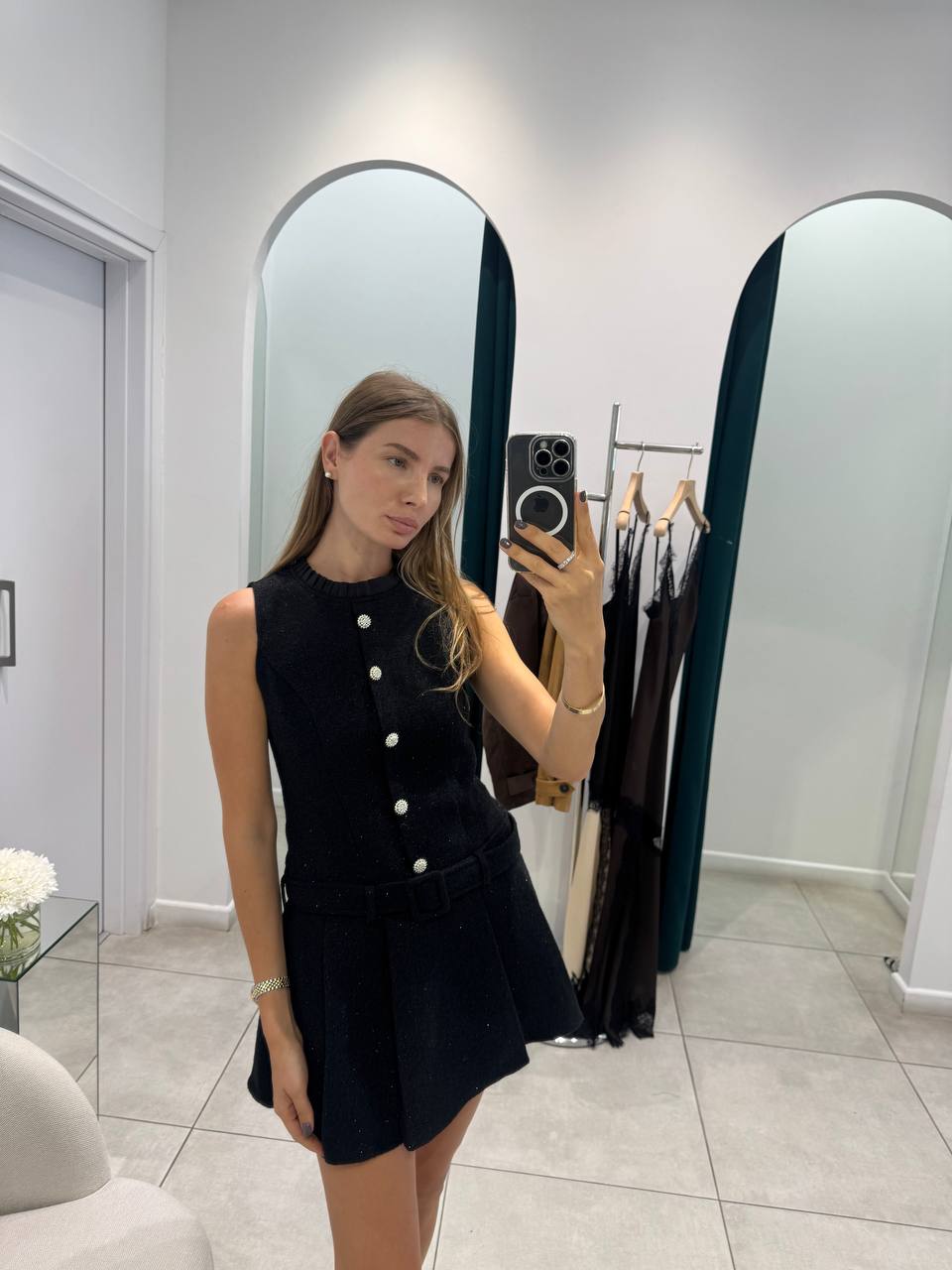 Black mini tweed dress