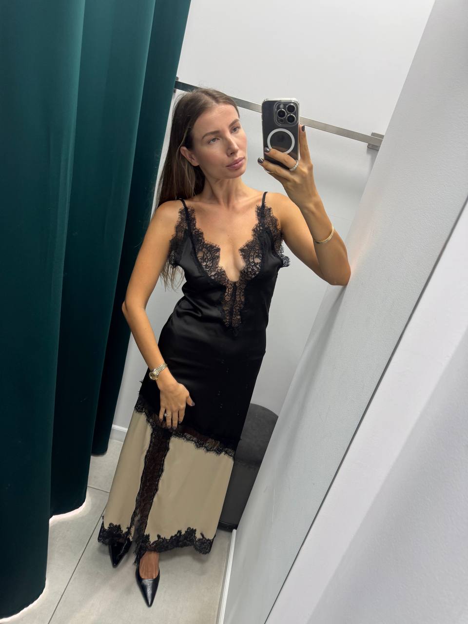 Maxi satin lace dress