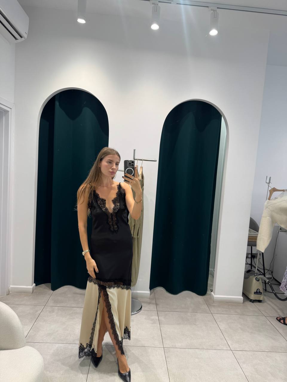 Maxi satin lace dress