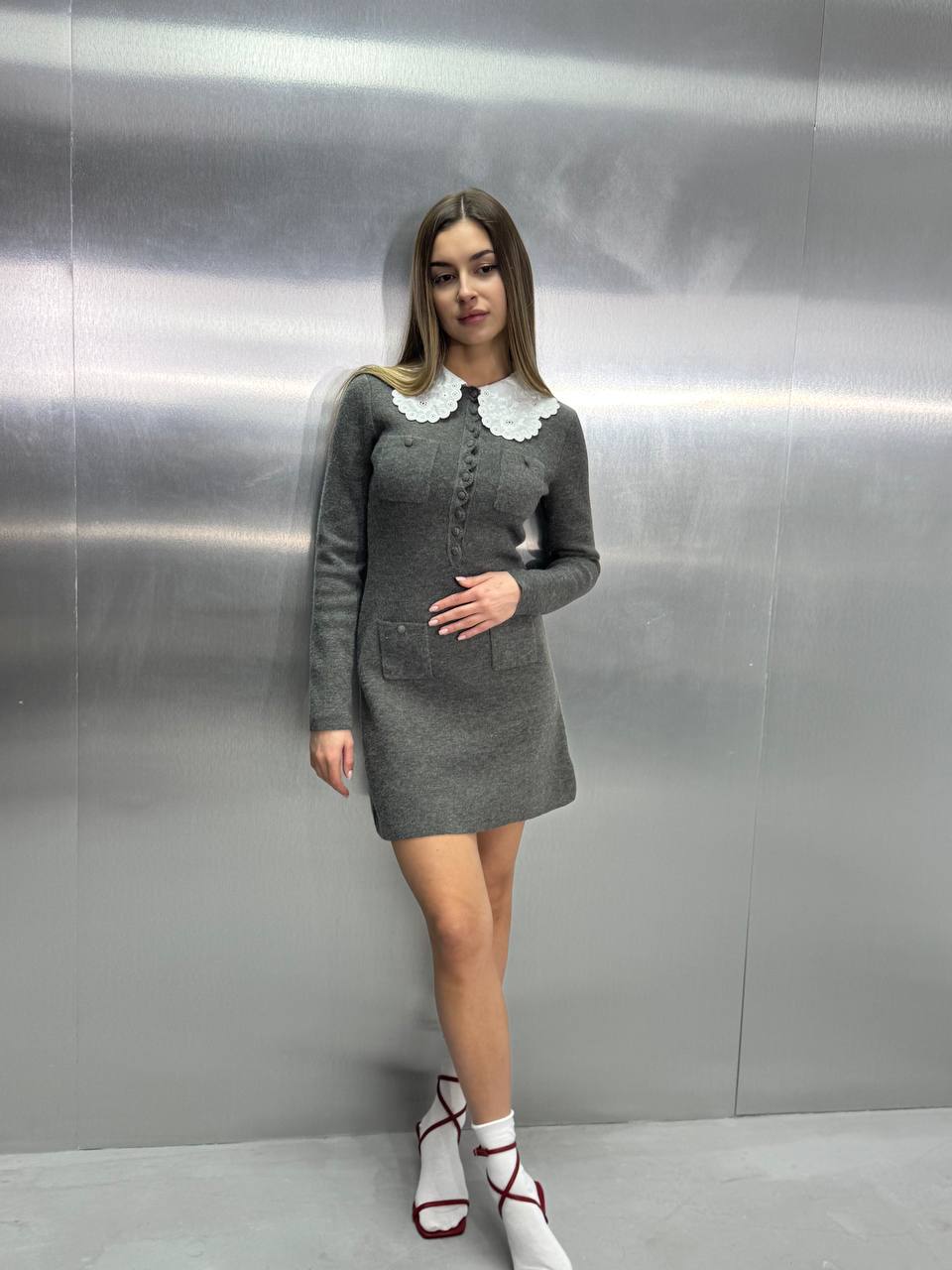 Grey knit mini dress