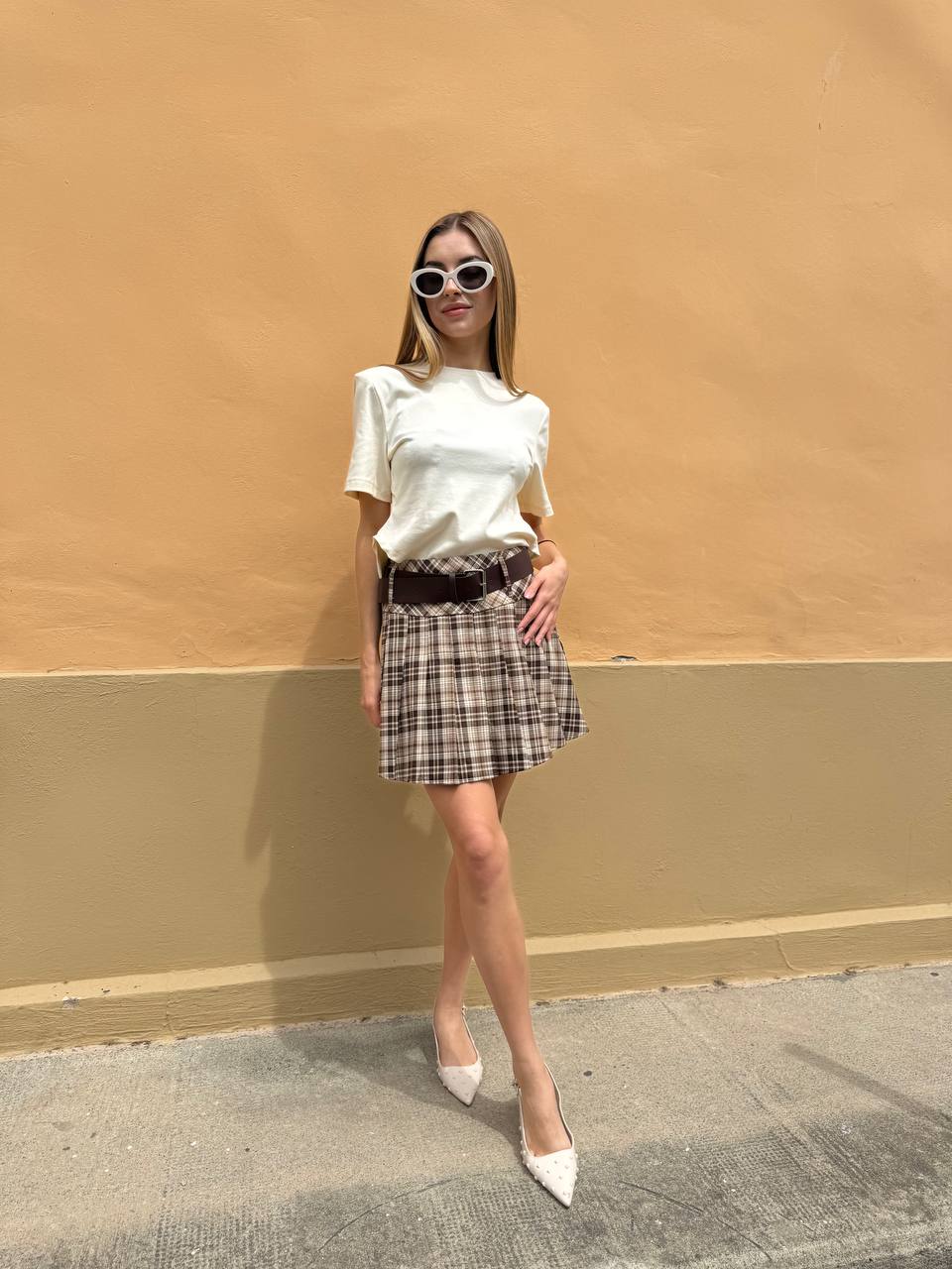 Checkered skirt with under shorts