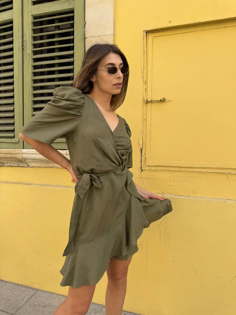 Khaki wrap mini dress