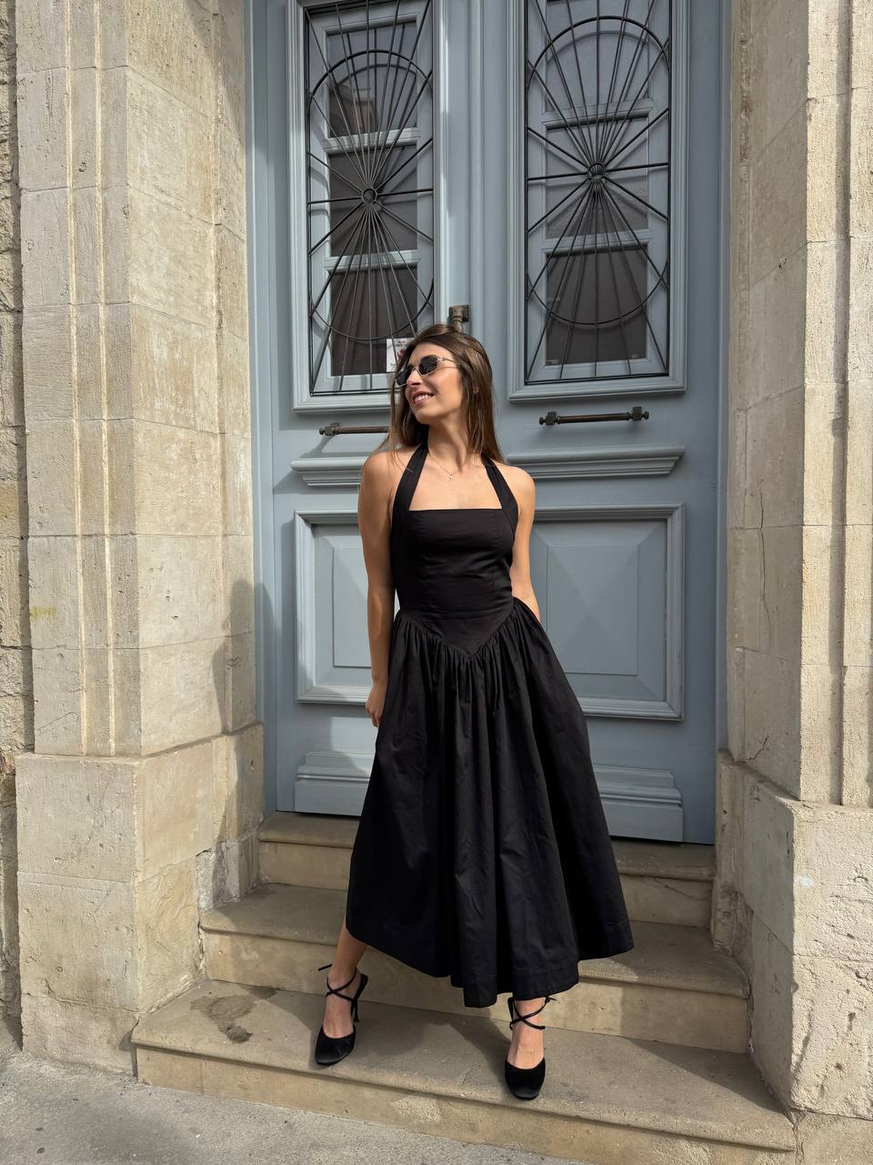 Black midi halter neck dress
