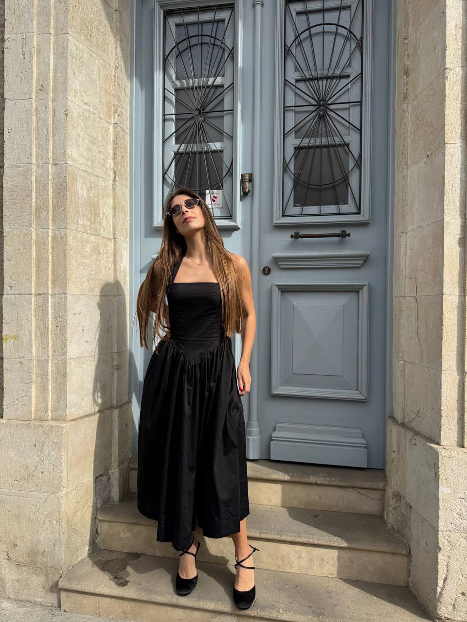 Black midi halter neck dress