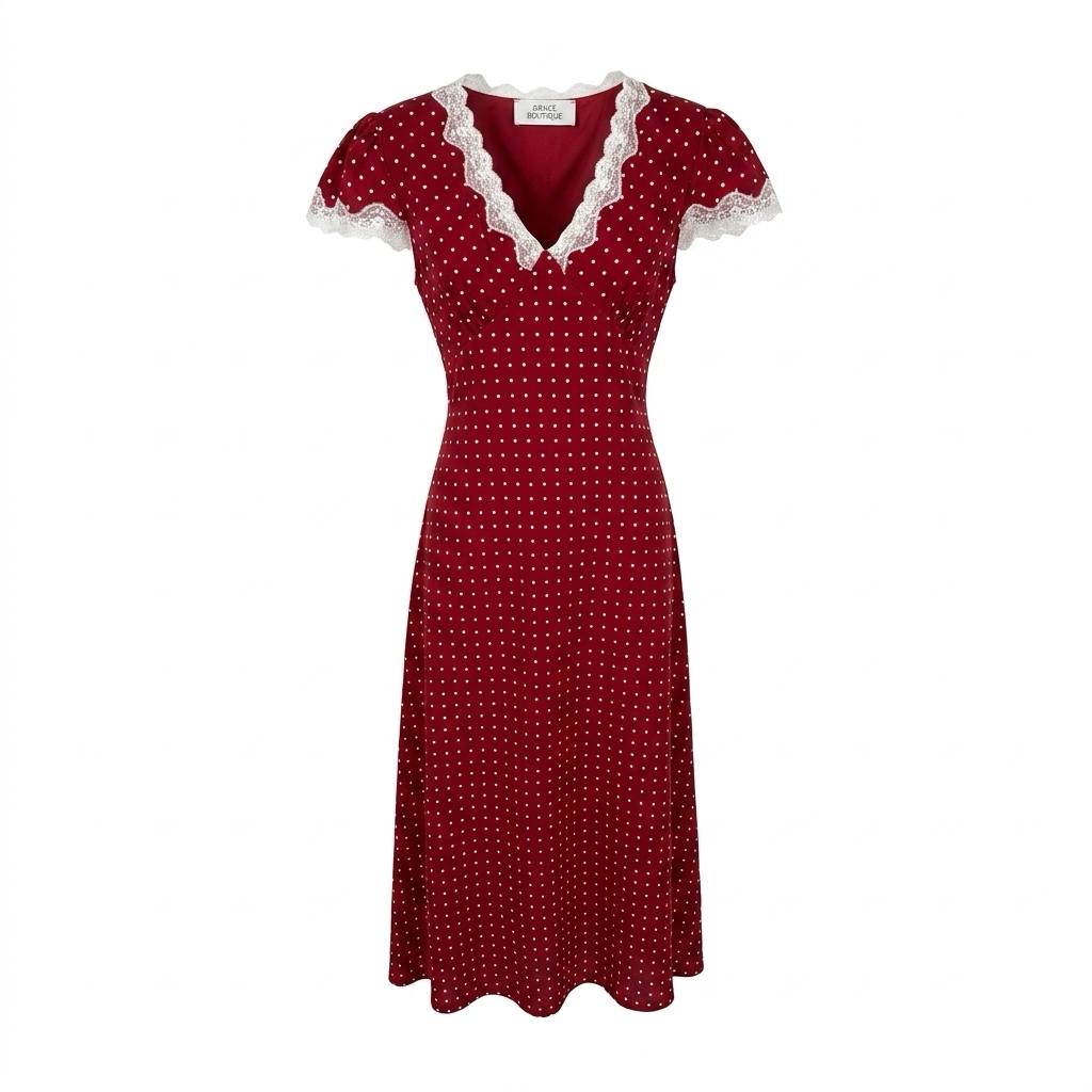 Red polka dot midi dress
