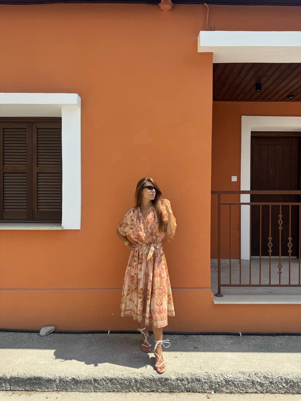 Printed midi orange dress