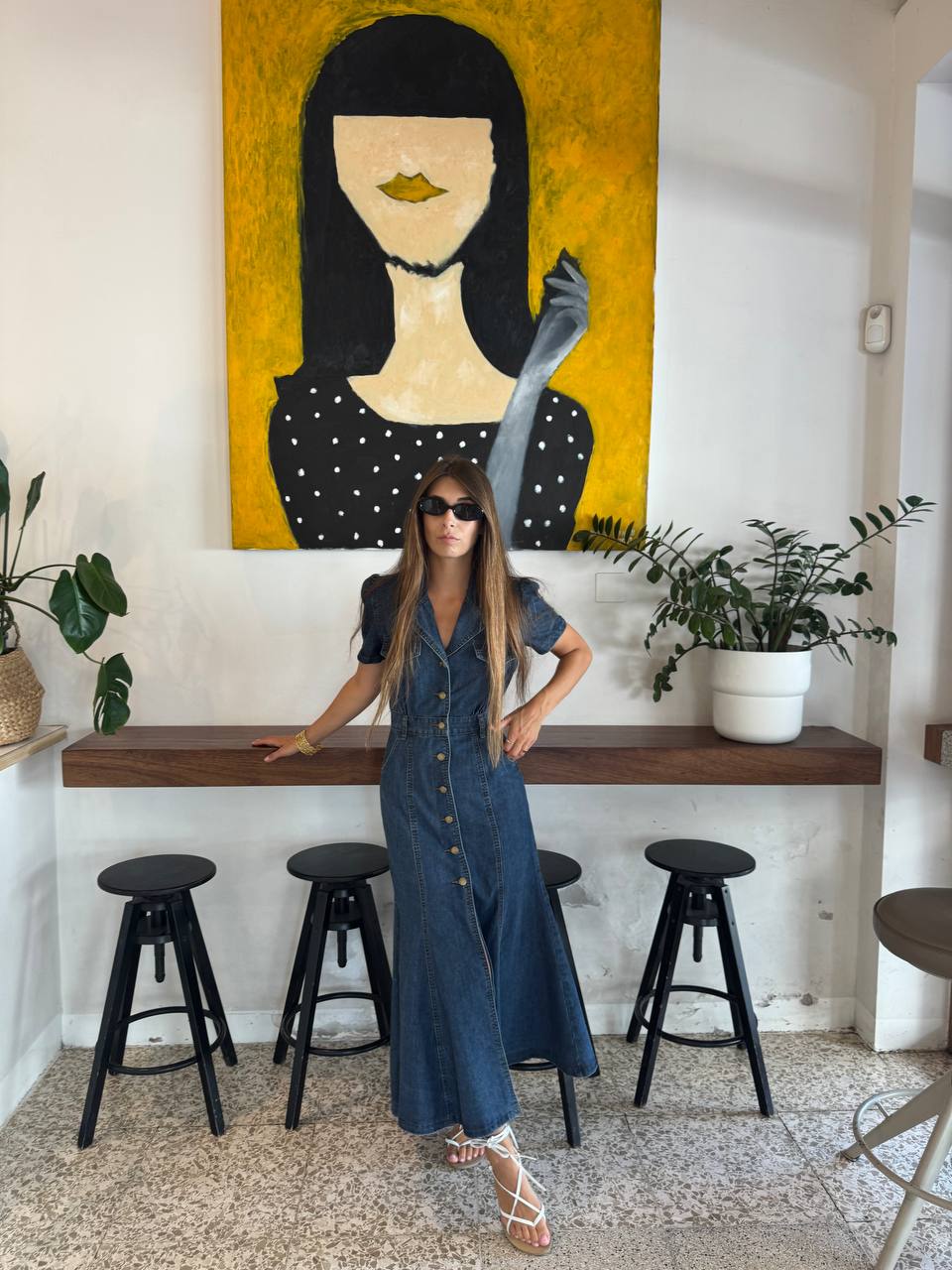 Denim maxi fitted dress