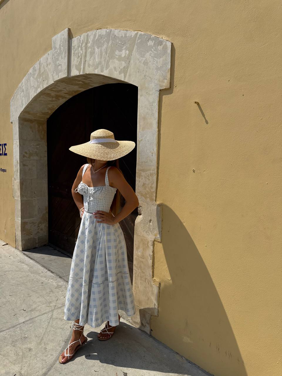 Blue cotton midi dress
