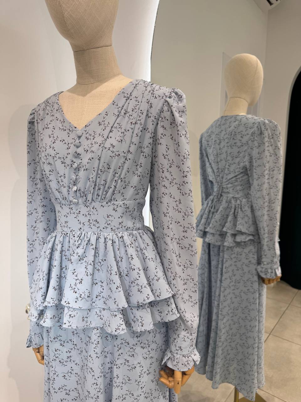 Flower blue midi dress