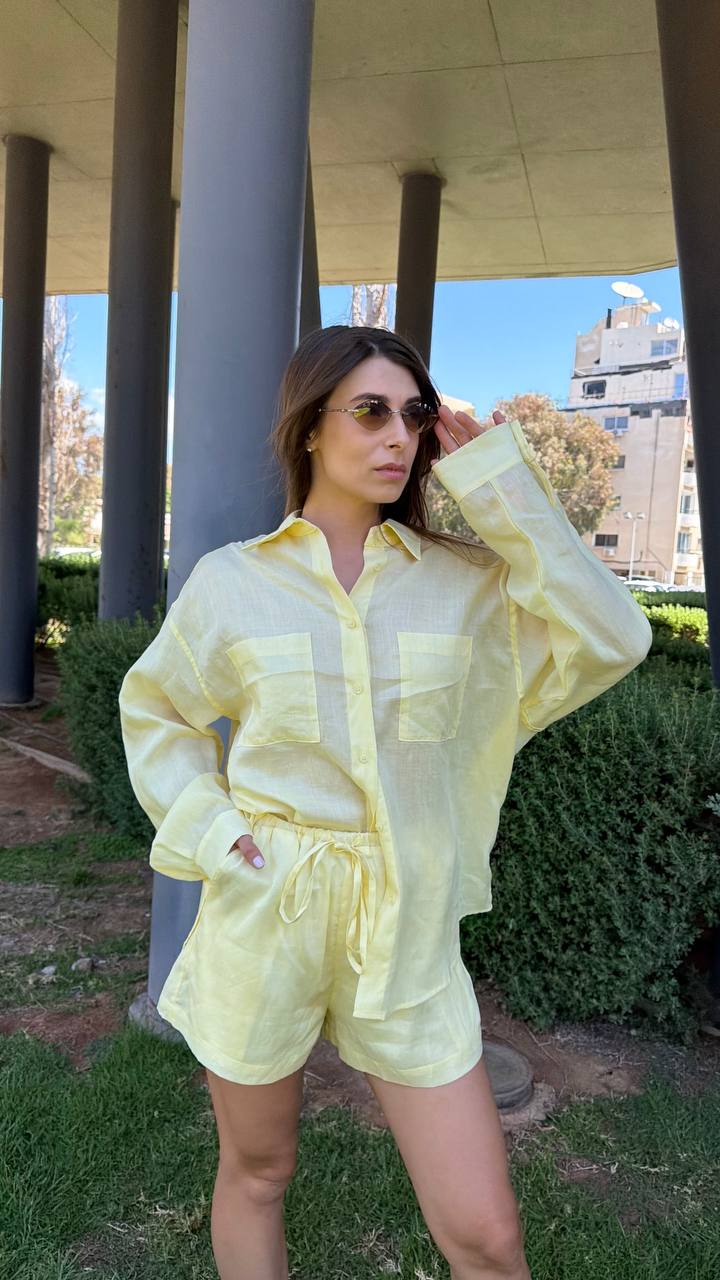 Linen-Blend Oversized Shirt and Drawstring Shorts Set