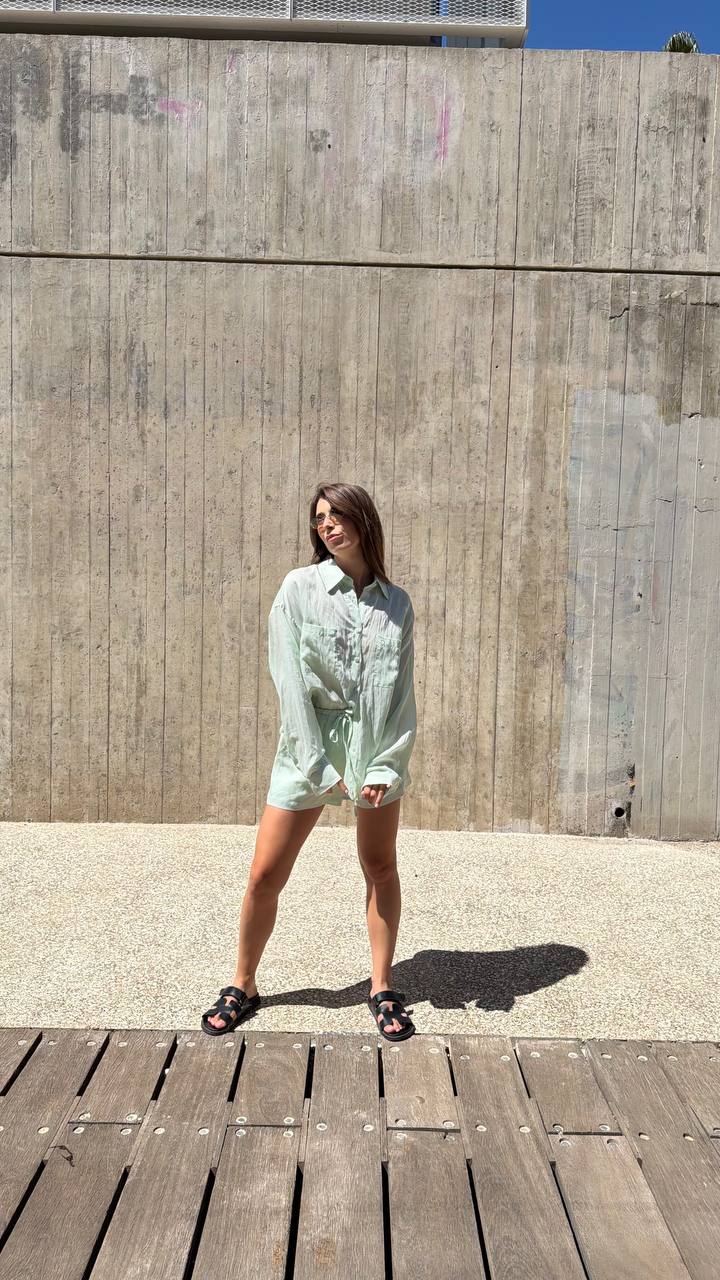 Linen-Blend Oversized Shirt and Drawstring Shorts Set