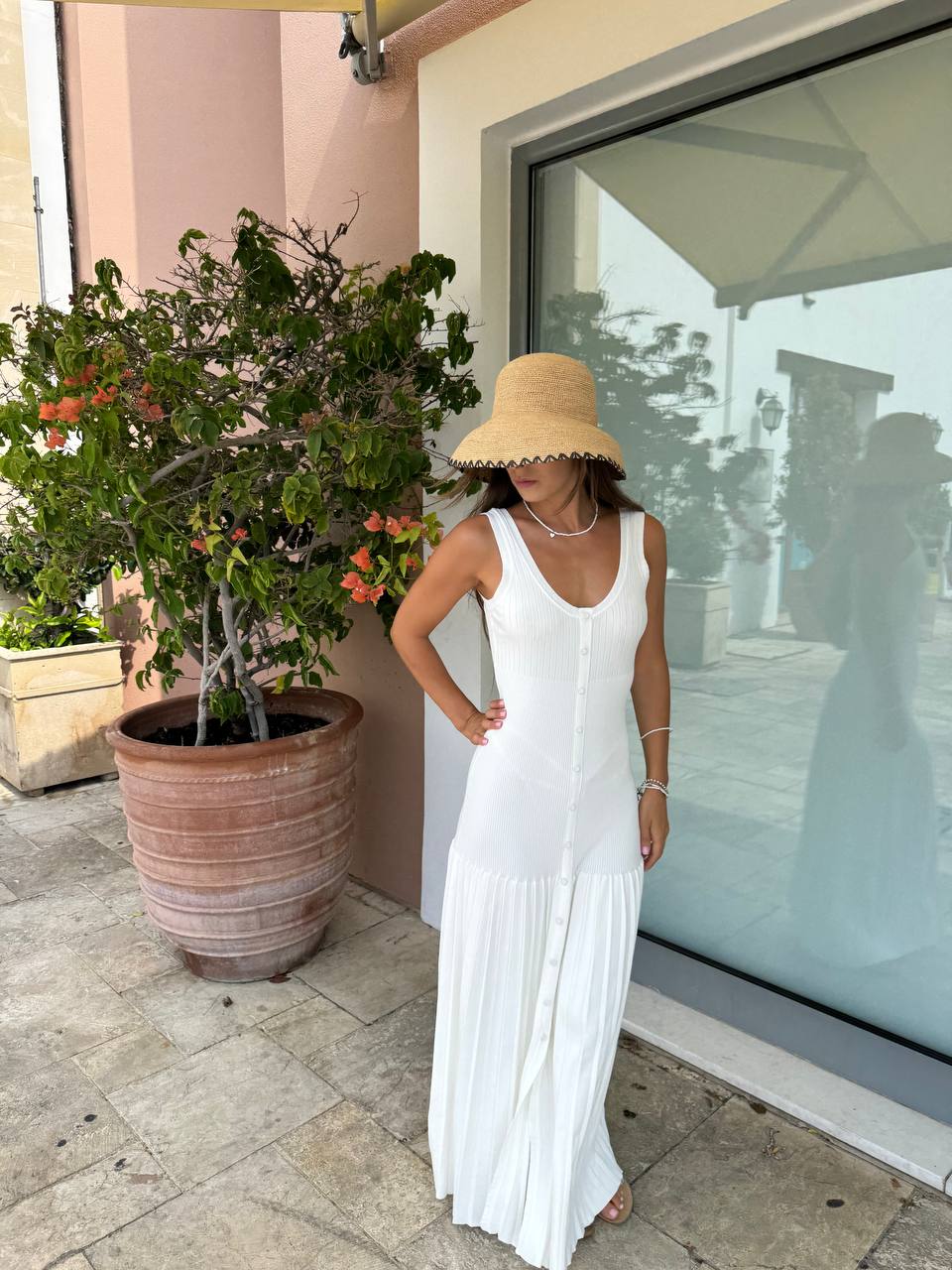 White knitted maxi dress