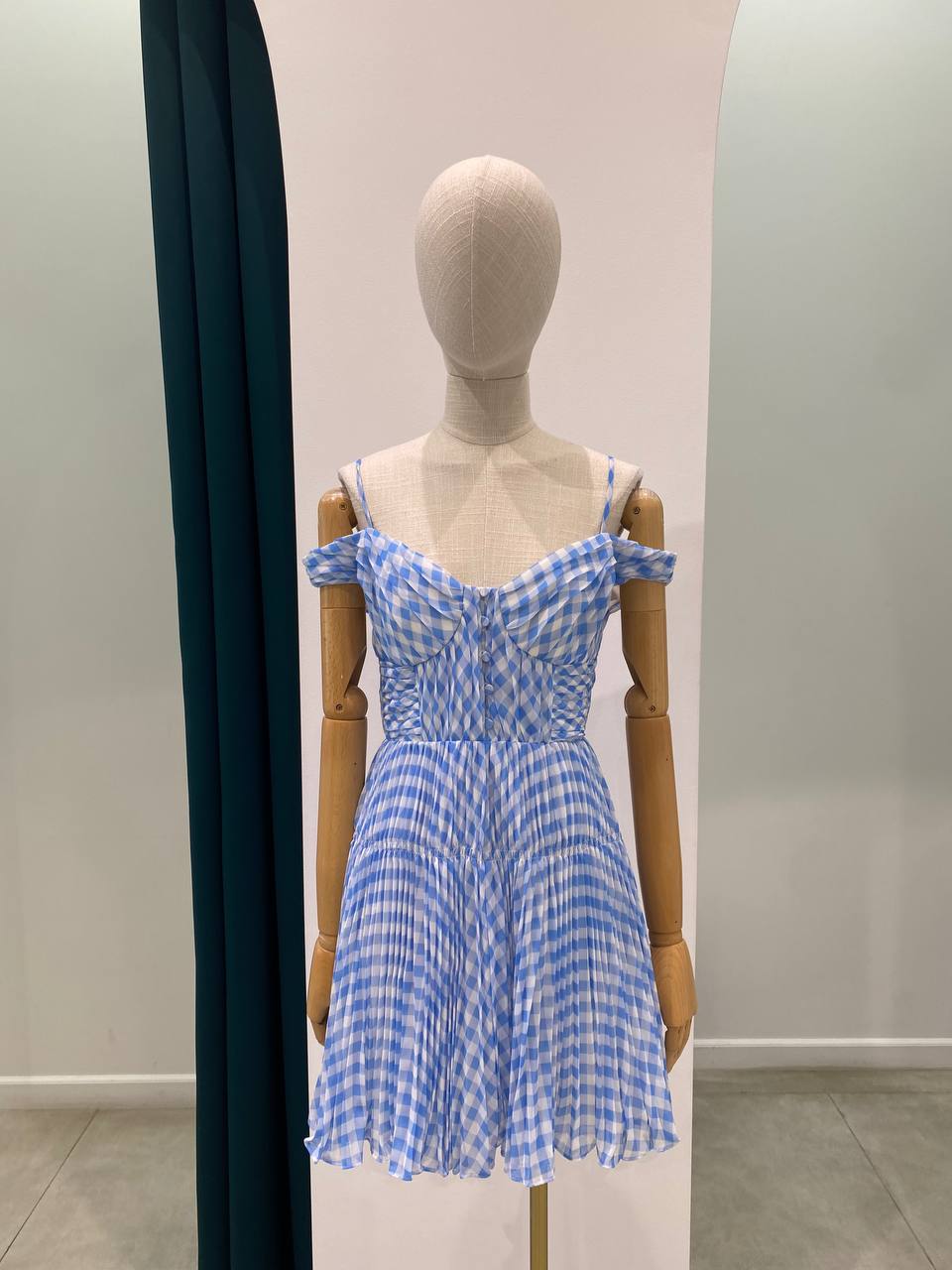 Blue mini checkered dress